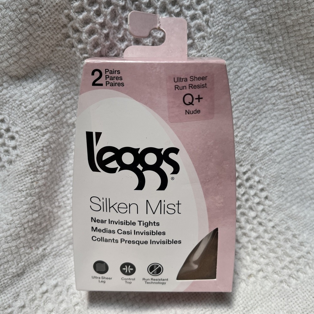 2 Pairs Q+ Nude L'eggs Silken Mist Ultra Sheer Run Resist Near Invisible Tights